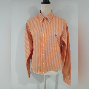 Ralph Lauren Button Up Shirt Orange Striped Upcycled Career Workwear Boho Y2k M